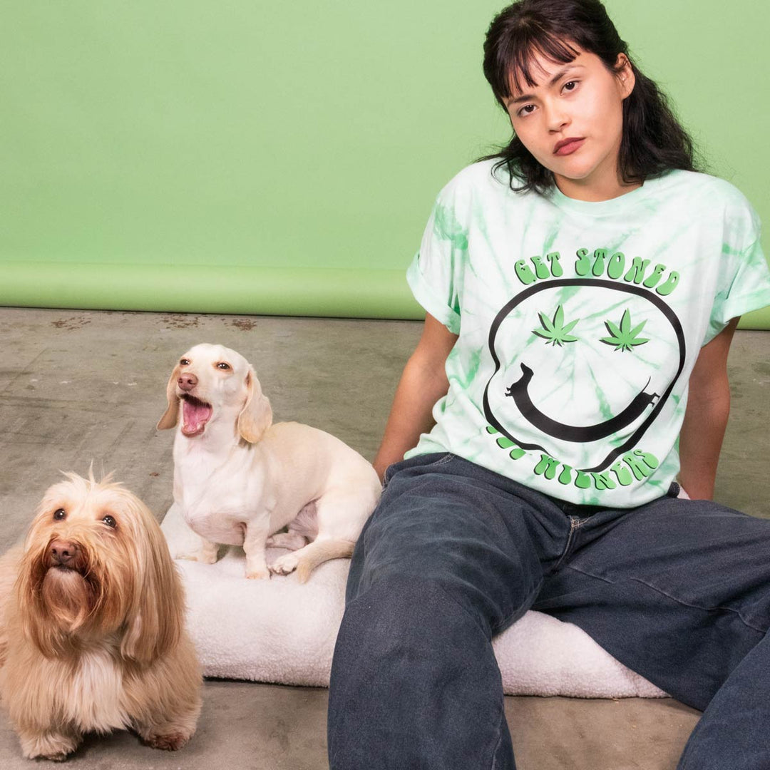 get stoned pet wieners unisex tie - dye tee - bean goods