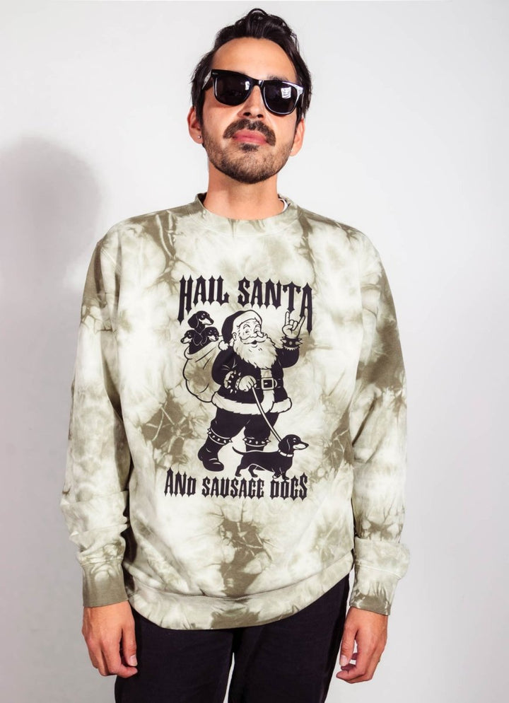 hail santa unisex tie - dye crew sweatshirt - bean goods