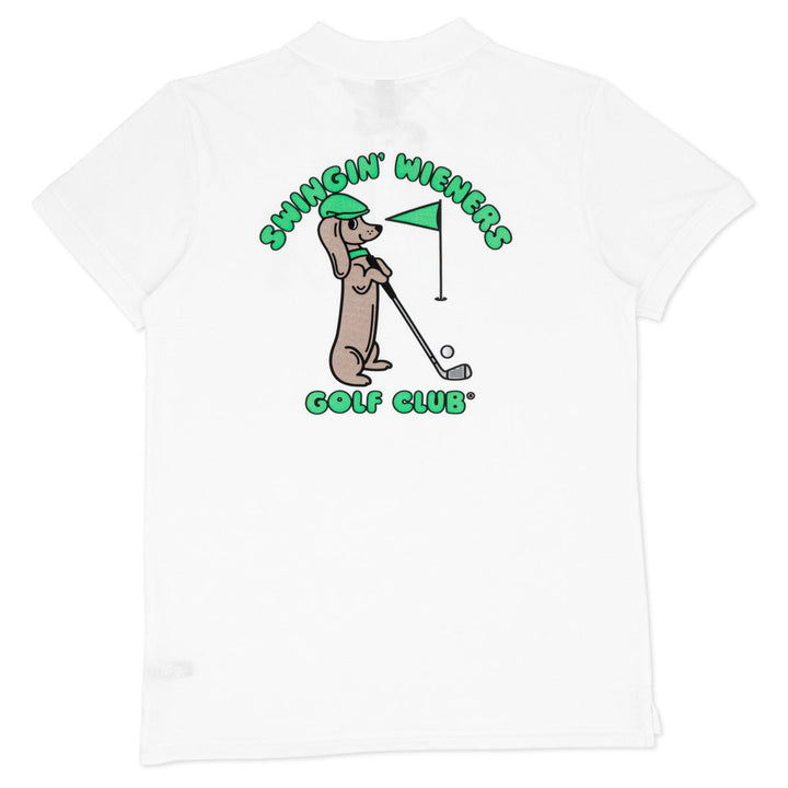 swingin’ wieners golf club unisex polo | white - bean goods