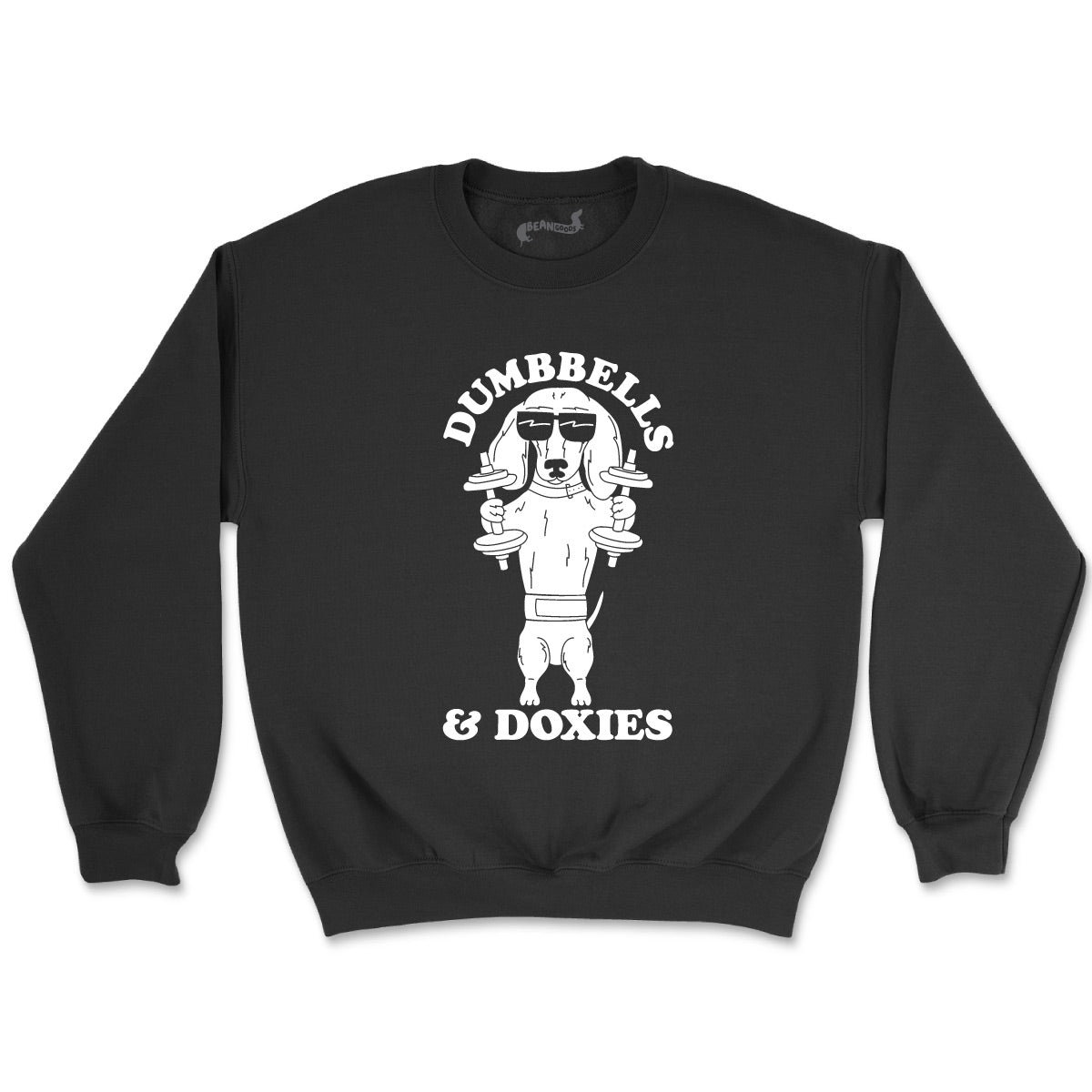dumbbells & doxies unisex crew sweatshirt - bean goods