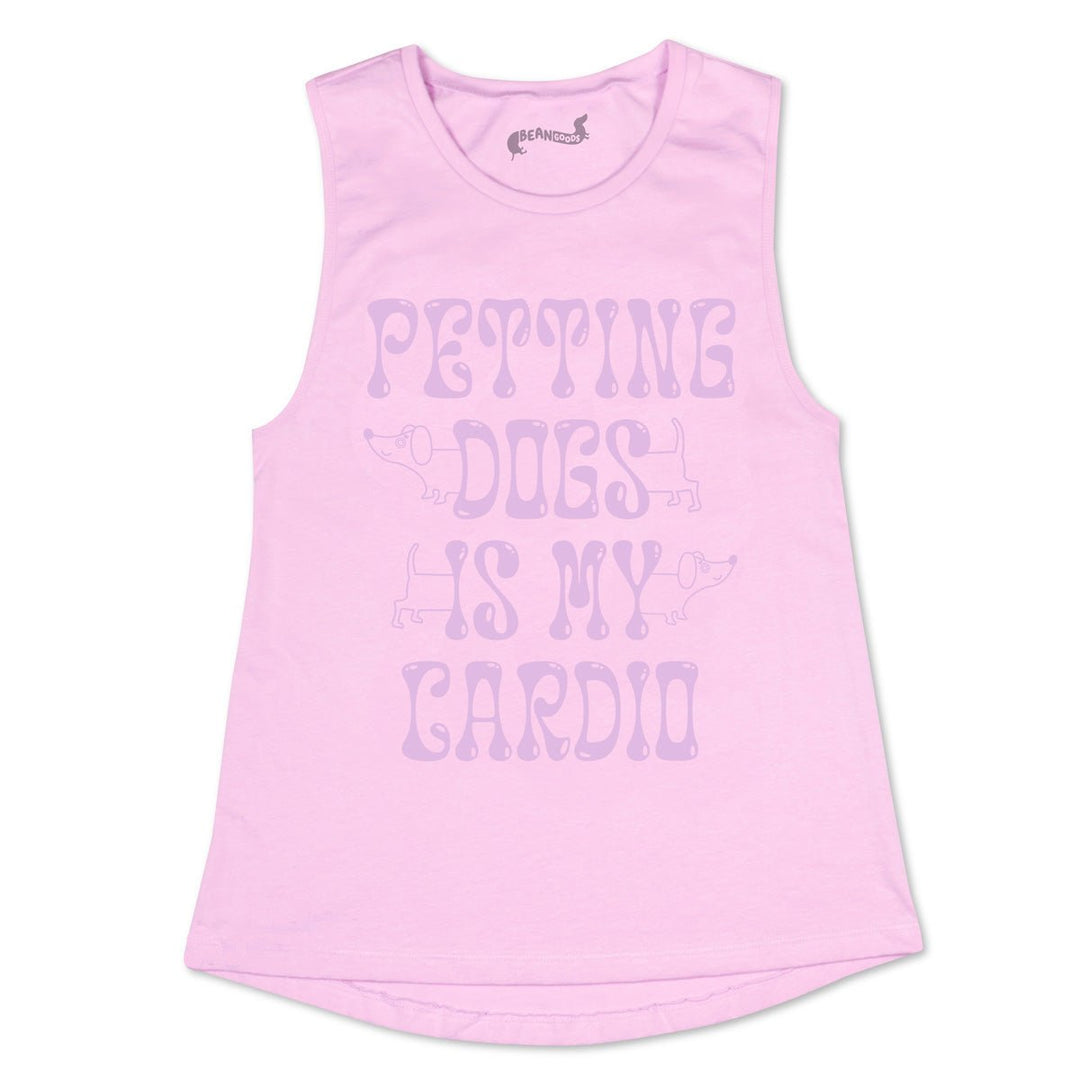 petting dogs is my cardio women's muscle tank - bean goods