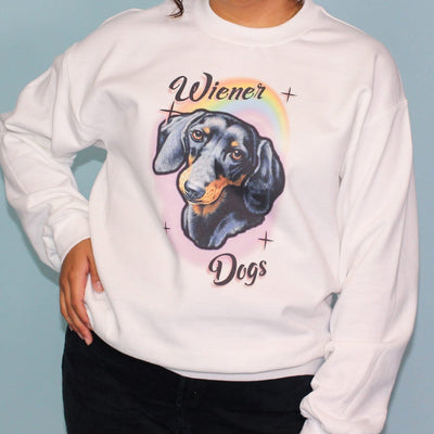 rainbows and wiener dogs unisex crew sweatshirt | black and tan - BeanGoods