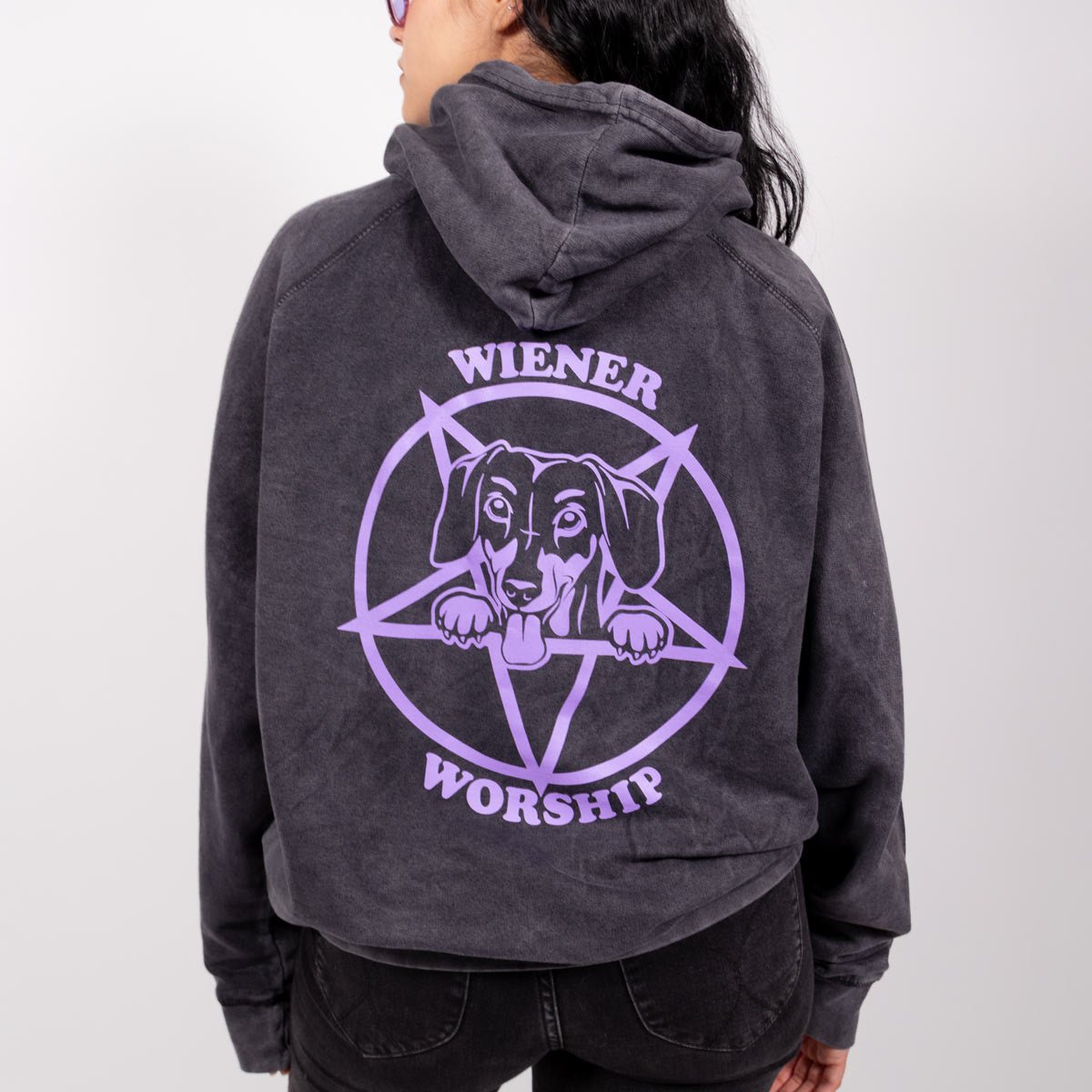 wiener worship unisex hoodie | vintage wash - bean goods