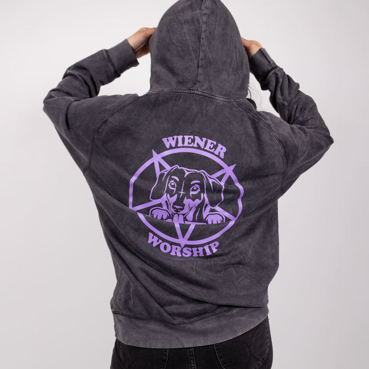 wiener worship unisex hoodie | vintage wash - bean goods