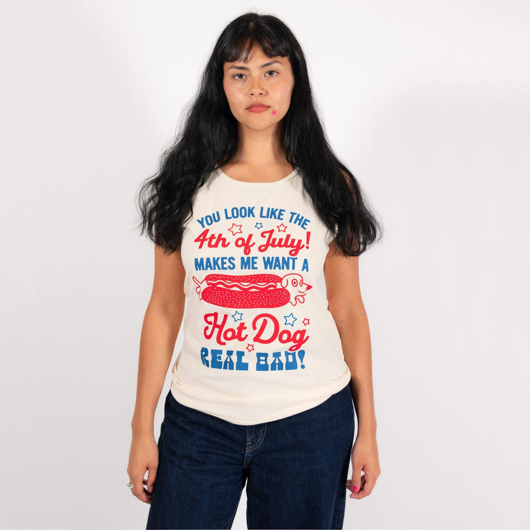 4th of July hot dog unisex tank | cream - bean goods
