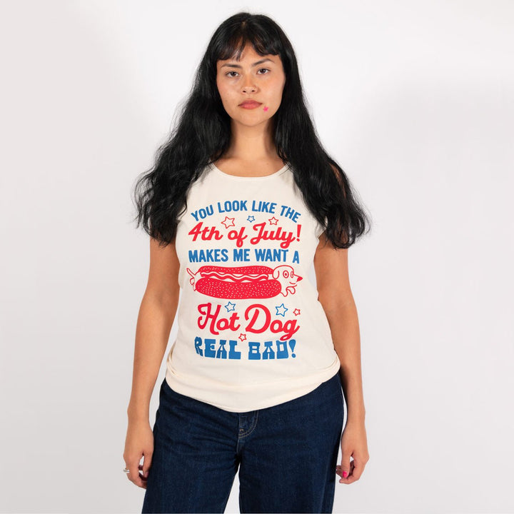 4th of July hot dog unisex tank | cream - bean goods