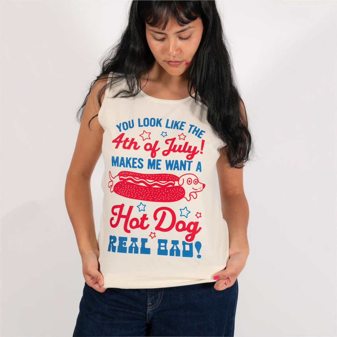 4th of July hot dog unisex tank | cream - bean goods