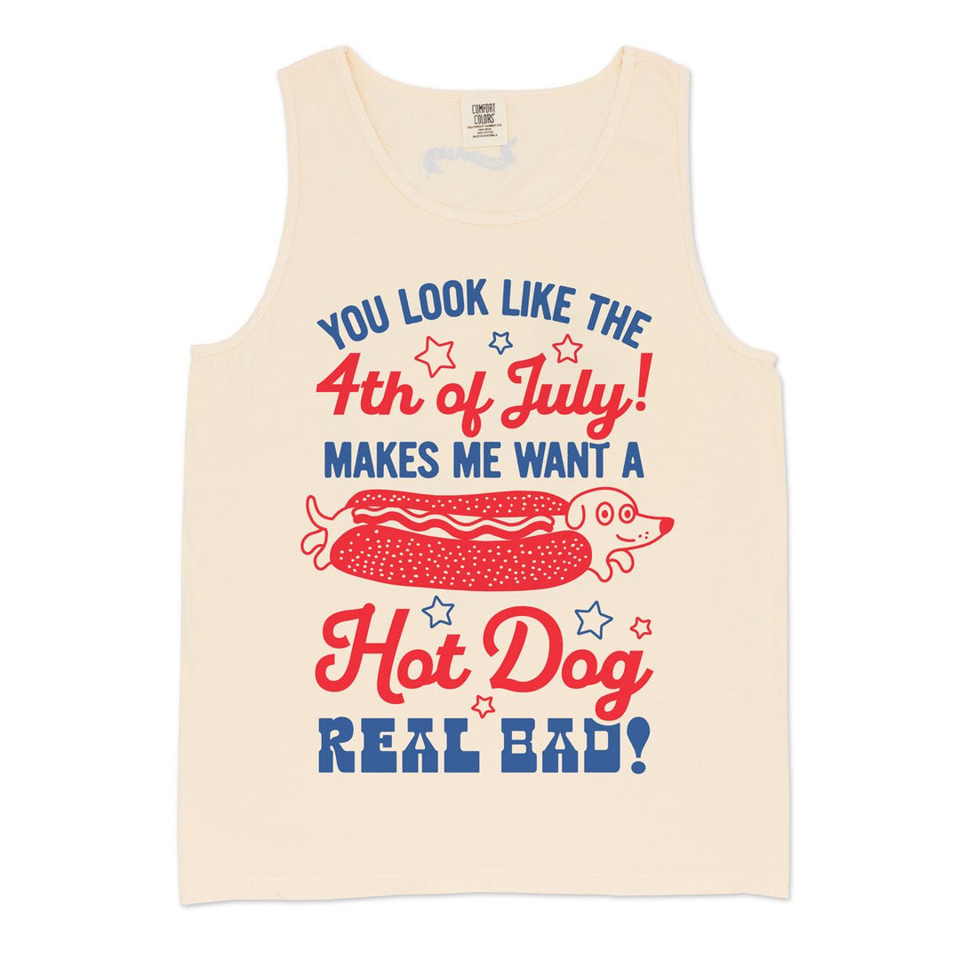 4th of July hot dog unisex tank | cream - bean goods