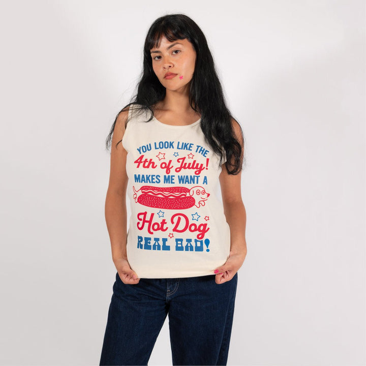 4th of July hot dog unisex tank | cream - bean goods