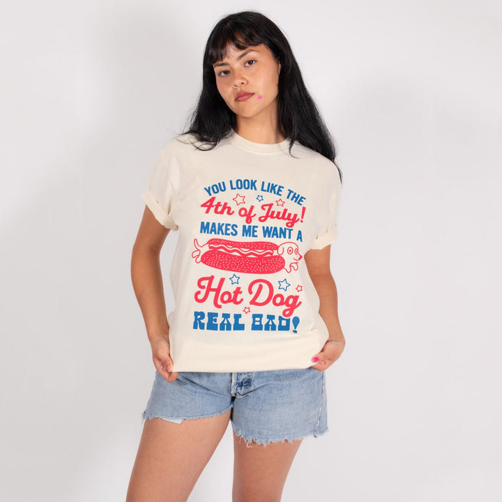 4th of July hot dog unisex tee | cream - bean goods