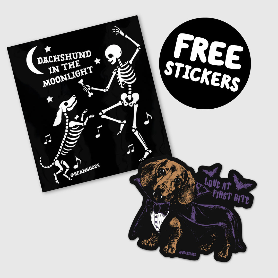 free love at first bite + dachshunds in the moonlight stickers