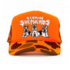 heavy metal hounds trucker hat | german shepherd | orange camo