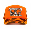 heavy metal hounds trucker hat | schnauzer | orange camo