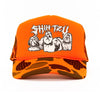 heavy metal hounds trucker hat | shih tzu | orange camo