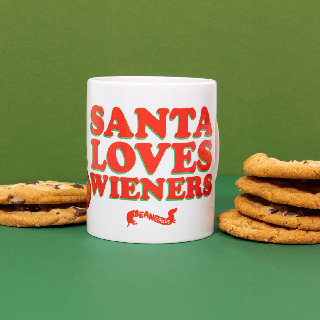santa loves wieners mug