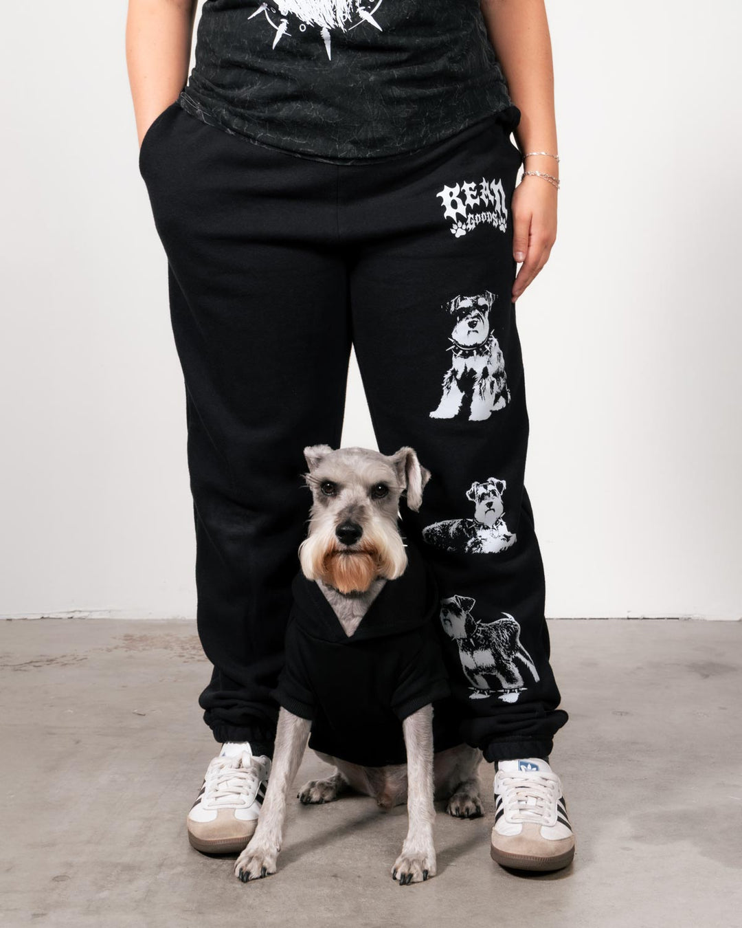 heavy metal hounds unisex scrunch sweatpants | schnauzer