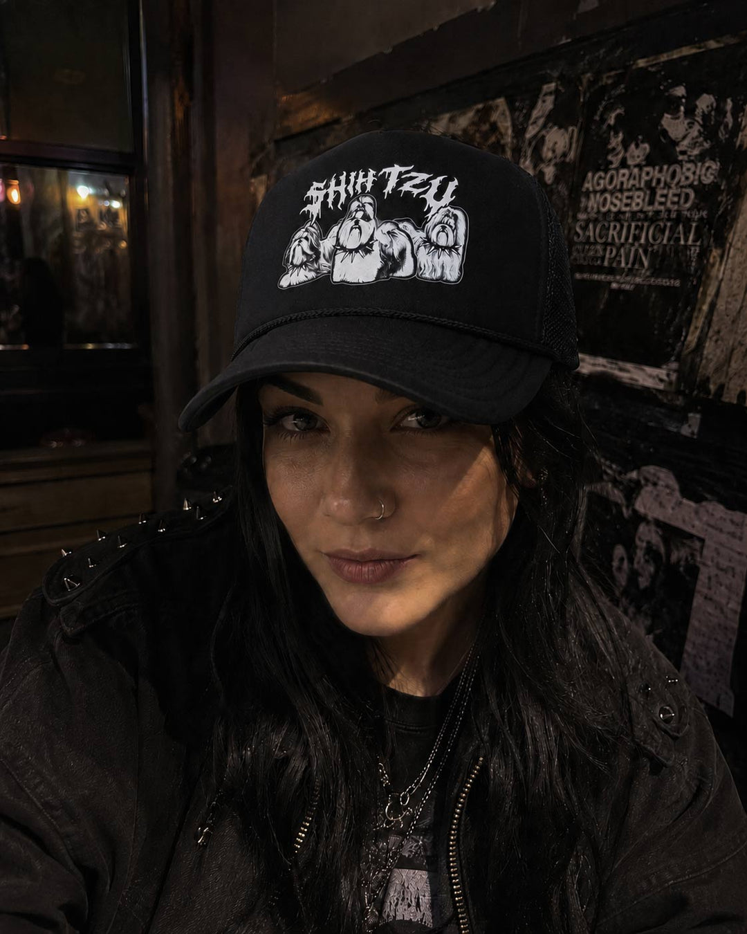 heavy metal hounds trucker hat | shih tzu