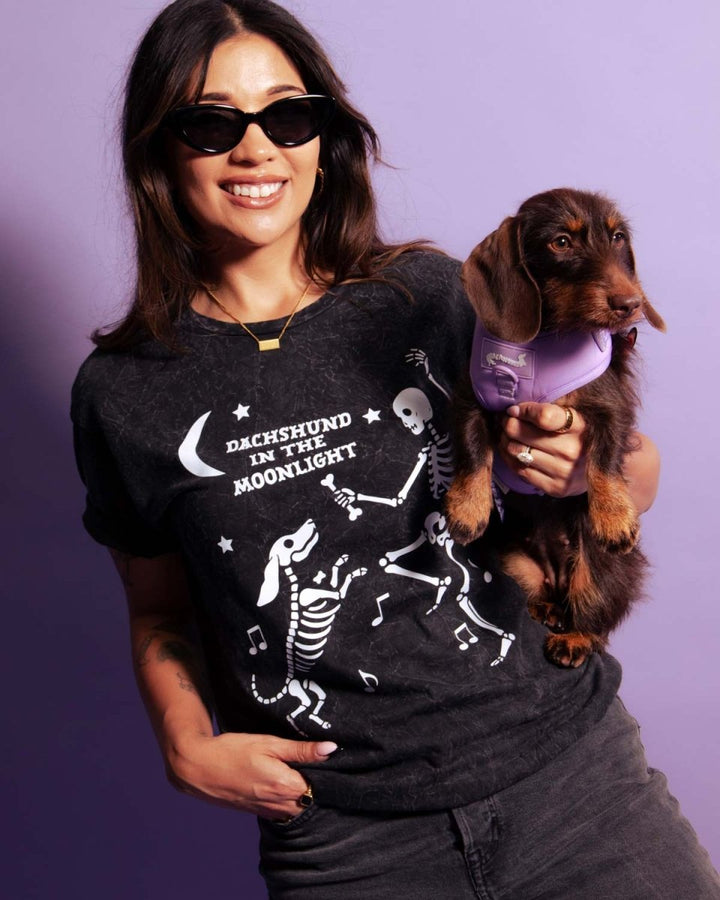 dachshund in the moonlight unisex tee | midnight mineral wash - bean goods