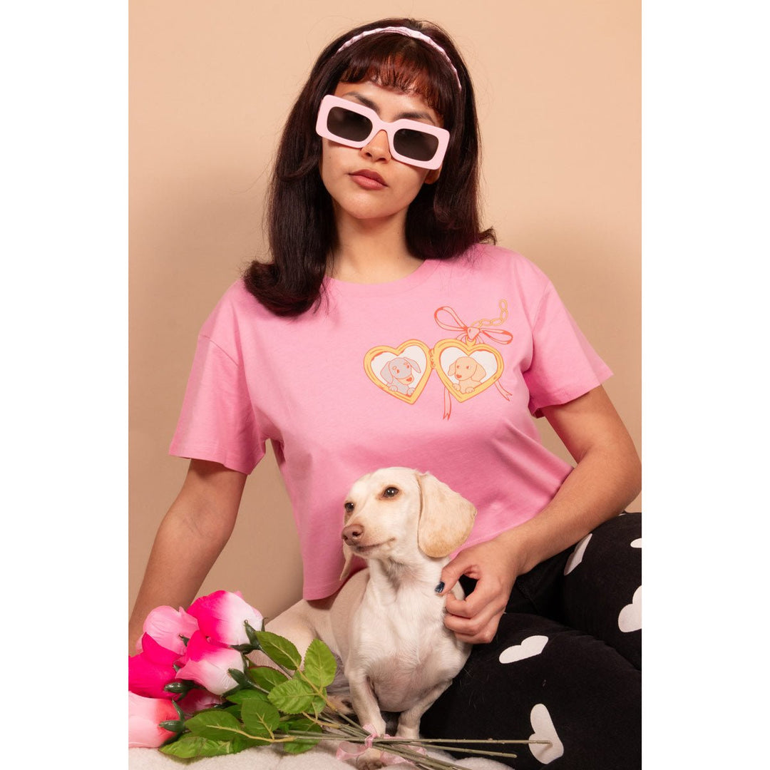 doxie locket cropped tee | bubblegum - bean goods