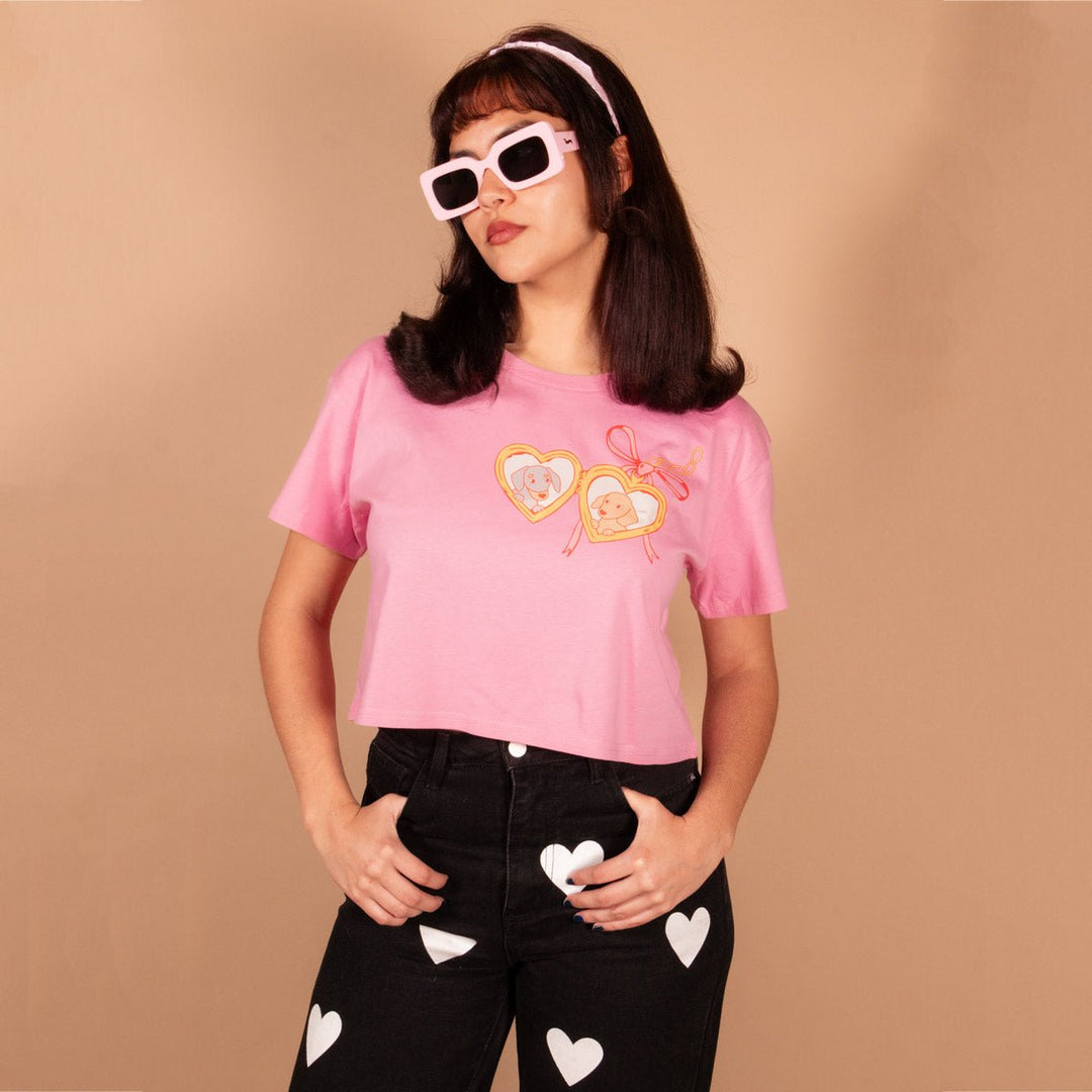 doxie locket cropped tee | bubblegum - bean goods