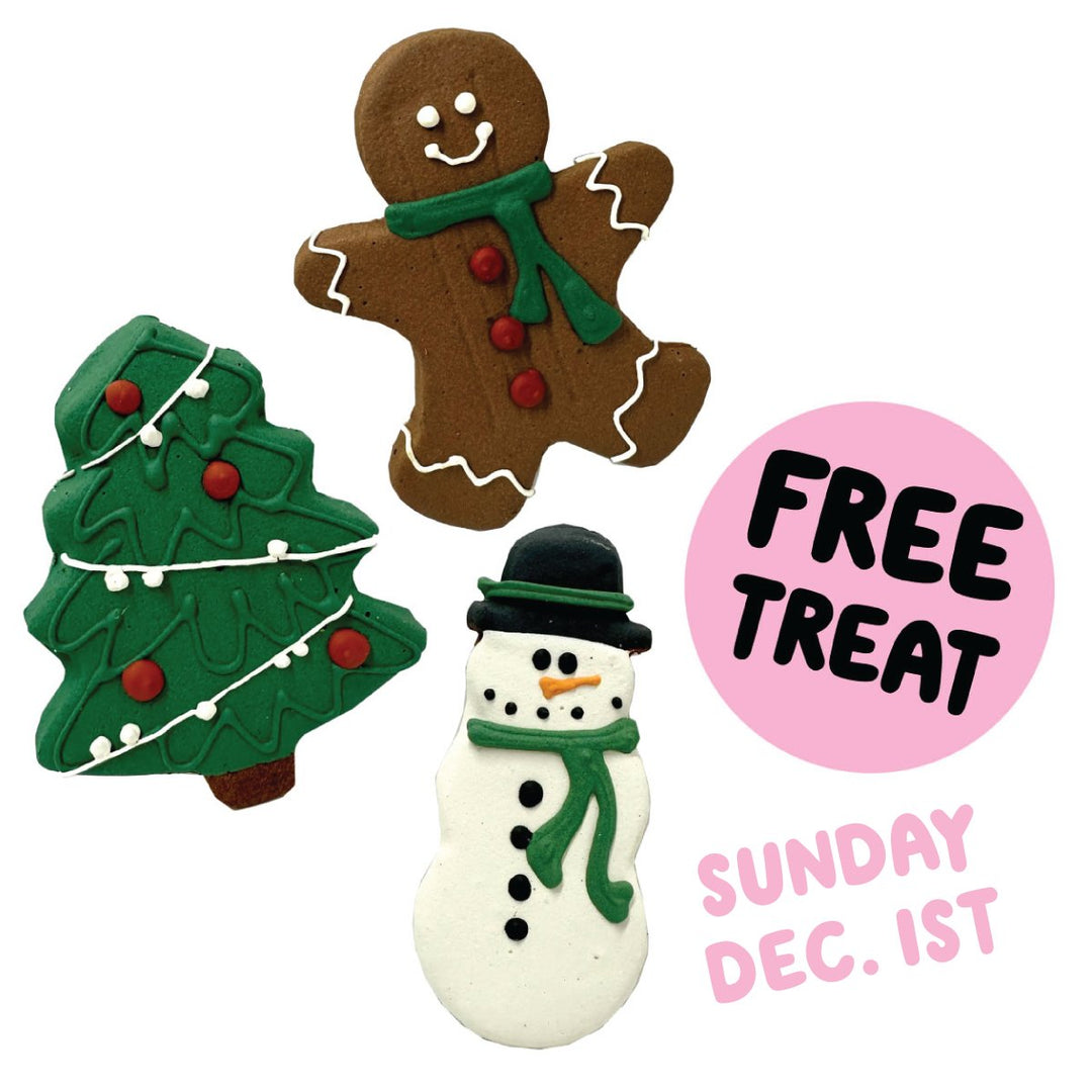 free festive doggo treat w/ orders $75+ today! 🐶🍪 - bean goods