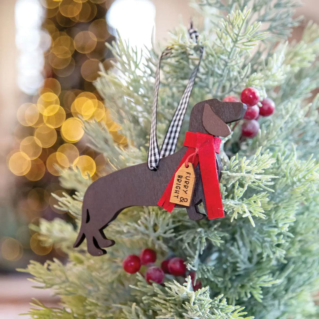 Furry & Bright Wiener Dog Christmas Ornament - bean goods