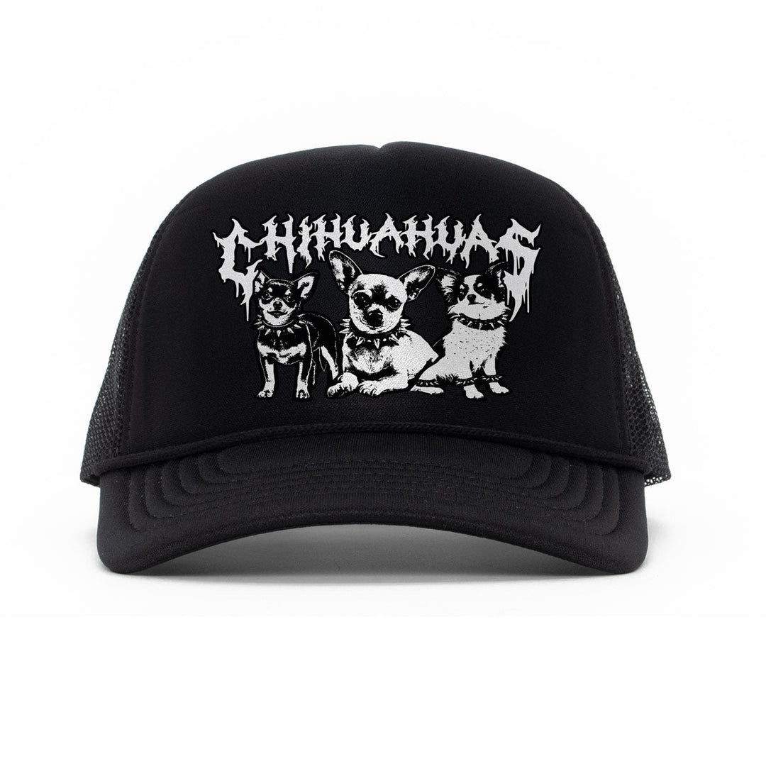heavy metal hounds trucker hat | chihuahua - bean goods