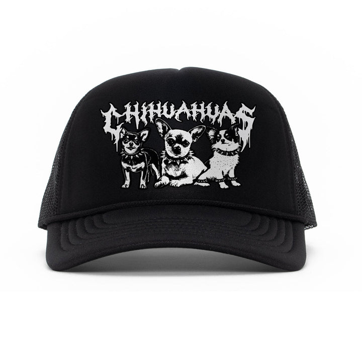 heavy metal hounds trucker hat | chihuahua - bean goods