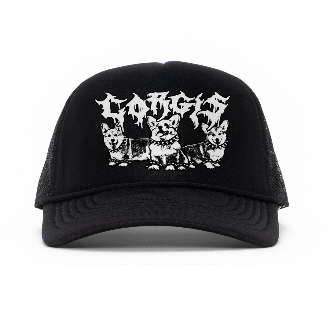 heavy metal hounds trucker hat | corgi - bean goods