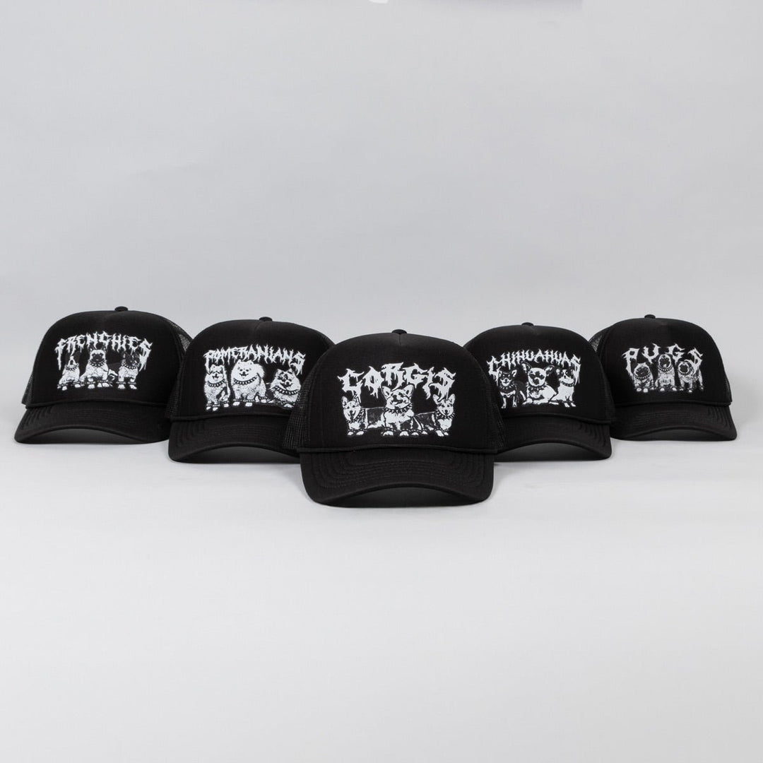 heavy metal hounds trucker hat | corgi - bean goods