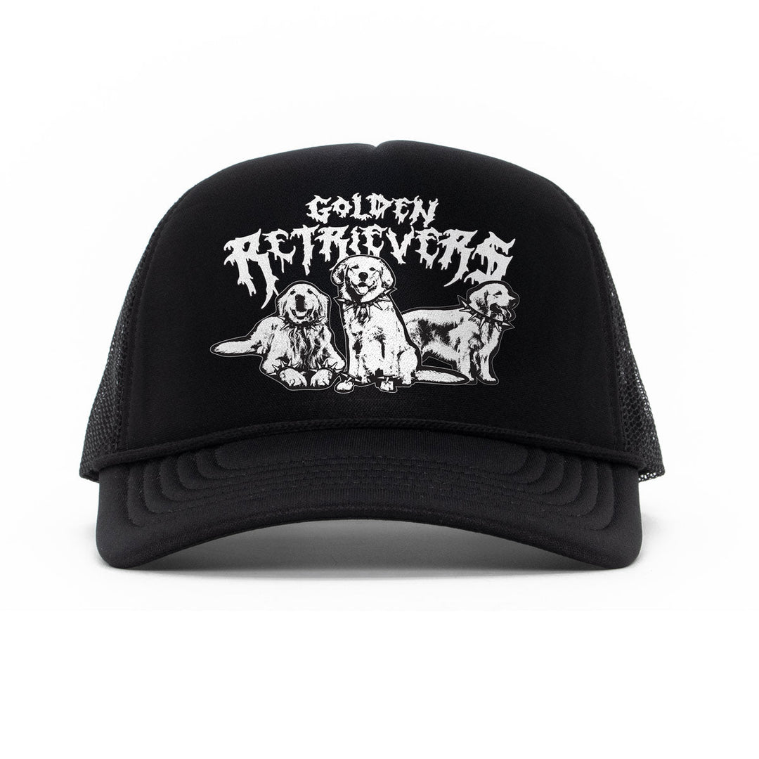heavy metal hounds trucker hat | golden retriever - bean goods