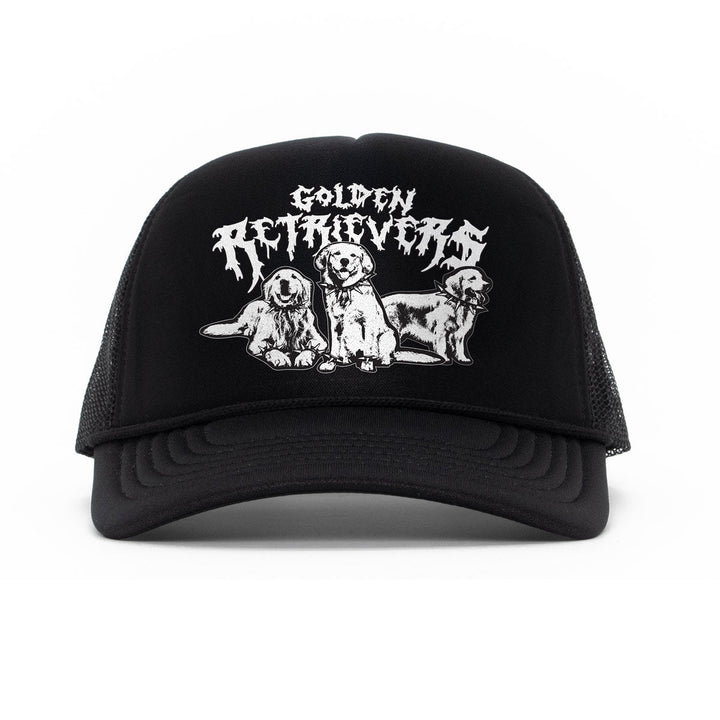 heavy metal hounds trucker hat | golden retriever - bean goods