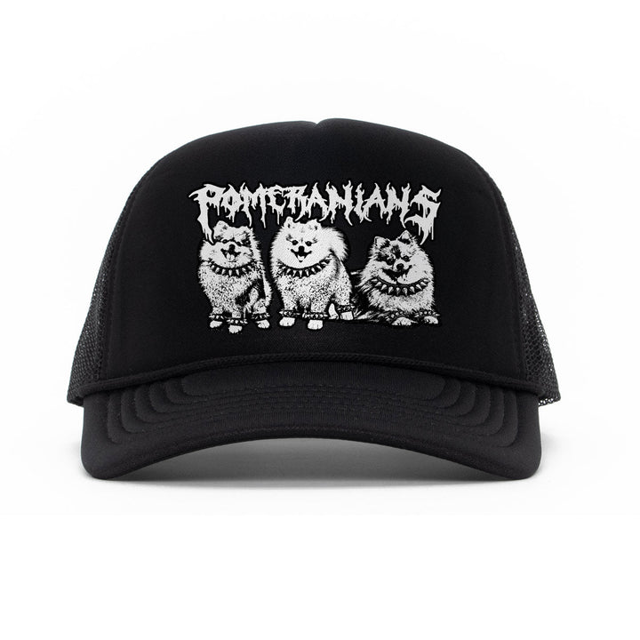 heavy metal hounds trucker hat | pomeranian - bean goods