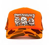 heavy metal hounds trucker hat | pomeranian | orange camo