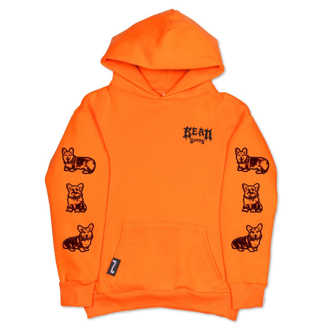 heavy metal hounds unisex hoodie | corgi | hunter orange - bean goods