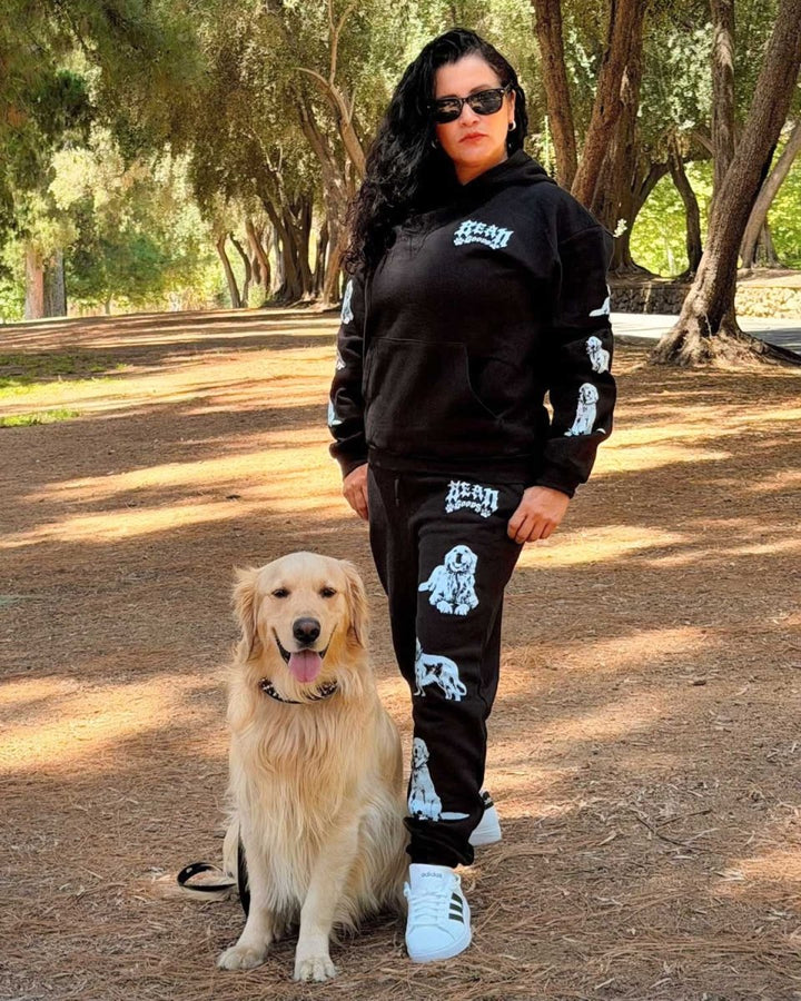 heavy metal hounds unisex scrunch sweatpants | golden retriever - bean goods