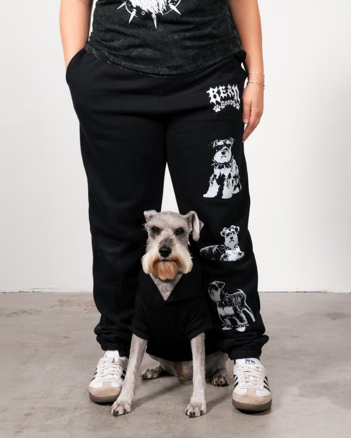 heavy metal hounds unisex scrunch sweatpants | schnauzer - bean goods