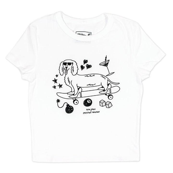 hot dogs & high heels society cropped baby tee - bean goods
