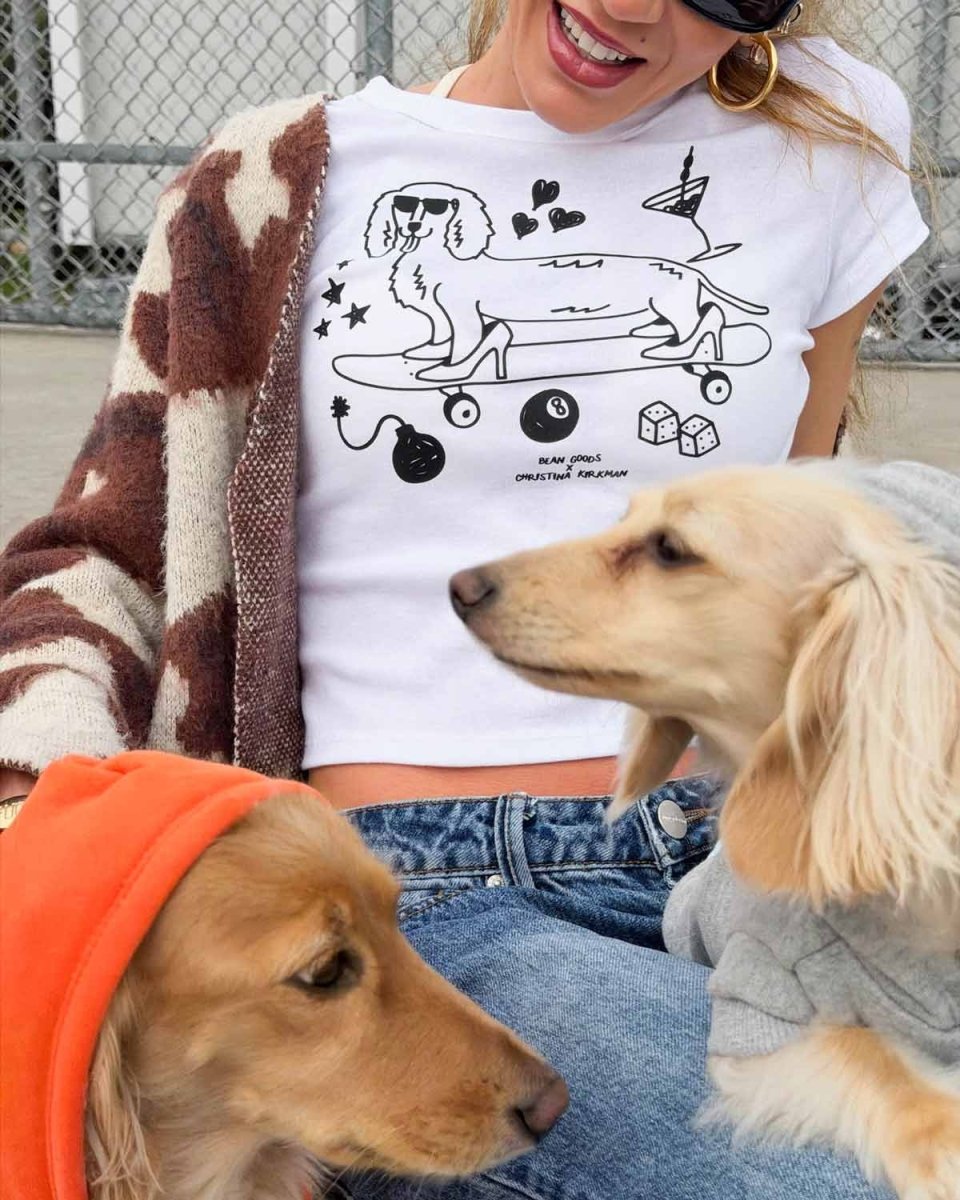 hot dogs & high heels society cropped baby tee - bean goods