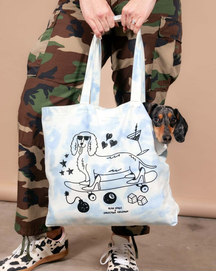 hot dogs & high heels society tie - dye tote - bean goods