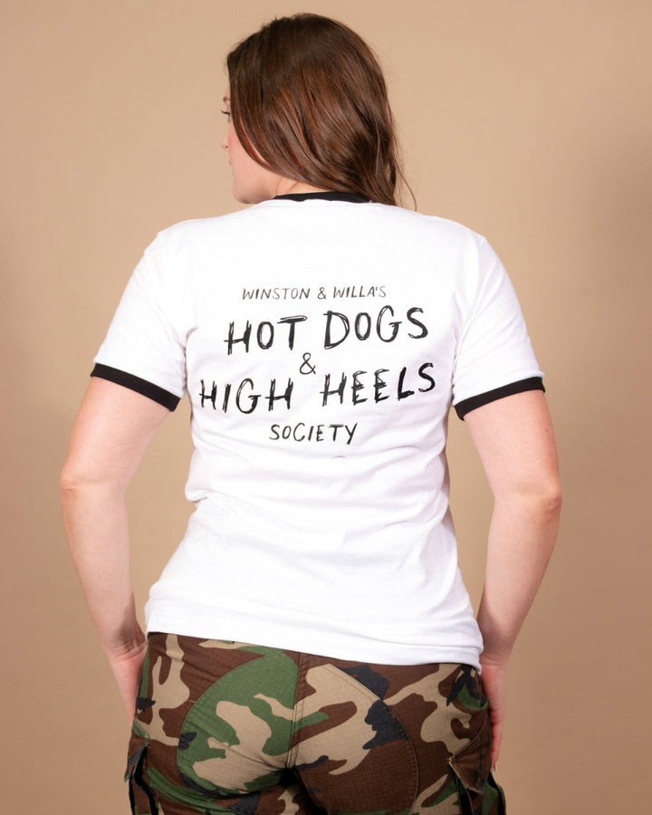 hot dogs & high heels society unisex ringer tee - bean goods