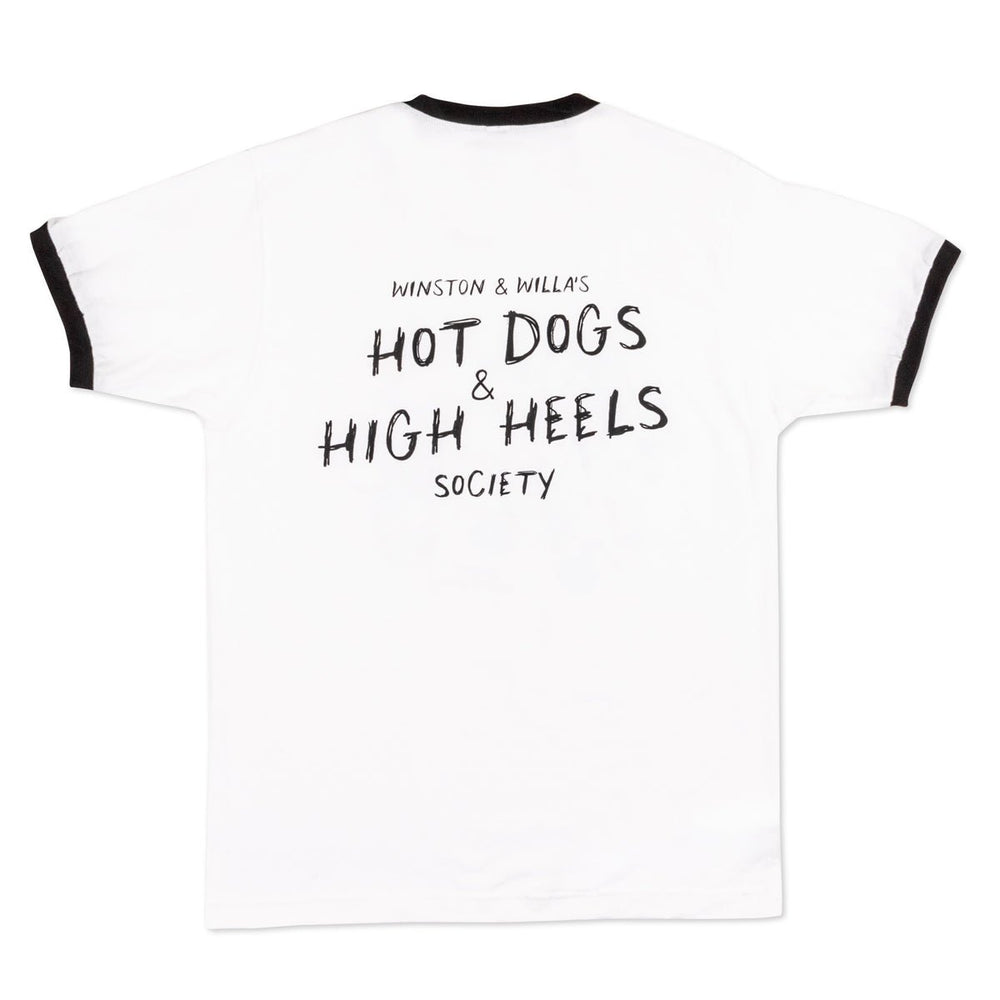 hot dogs & high heels society unisex ringer tee - bean goods