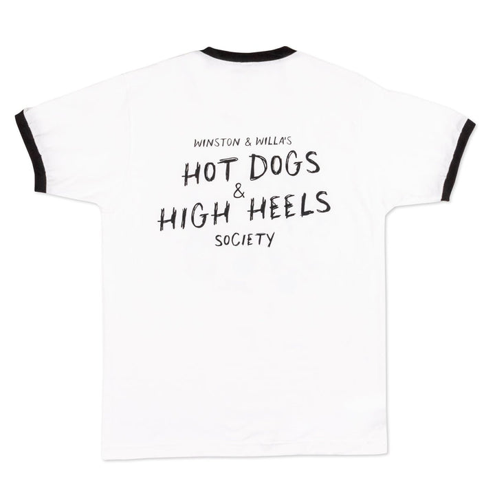 hot dogs & high heels society unisex ringer tee - bean goods