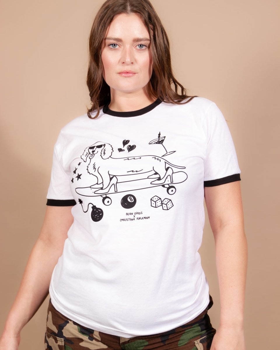 hot dogs & high heels society unisex ringer tee - bean goods