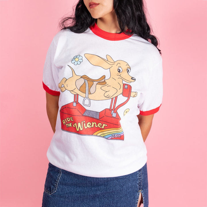 ride the wiener unisex ringer tee - bean goods