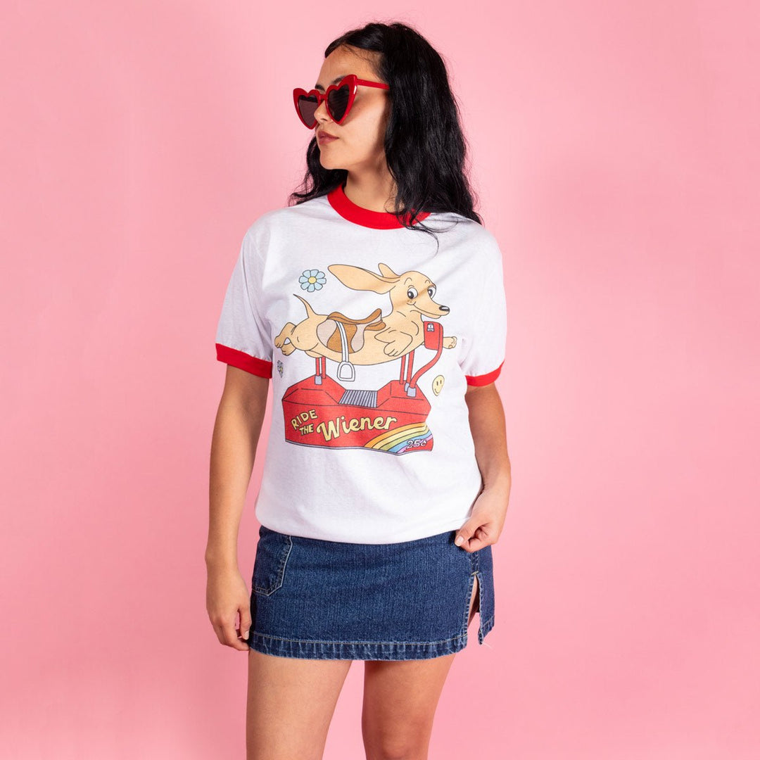 ride the wiener unisex ringer tee - bean goods