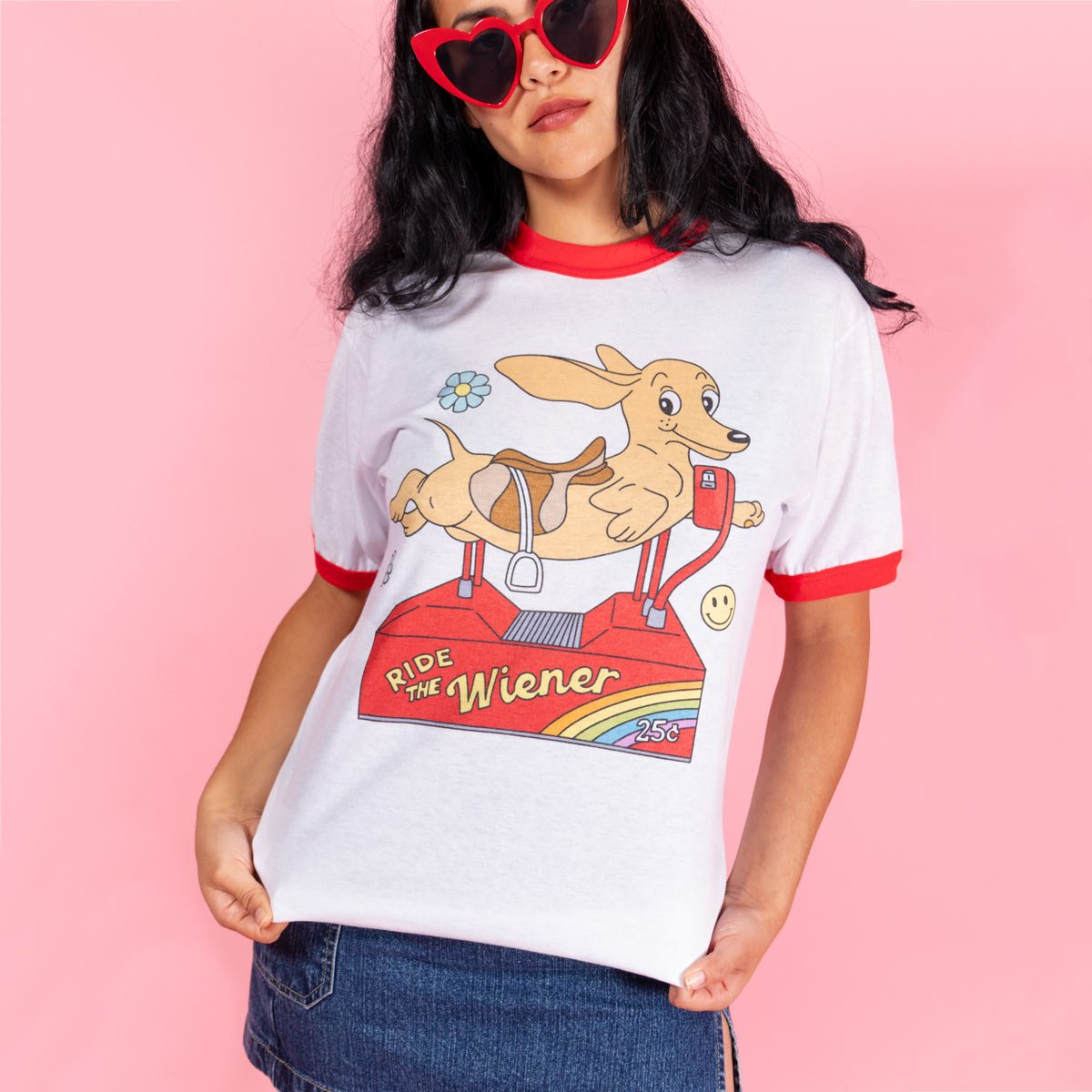 ride the wiener unisex ringer tee - bean goods