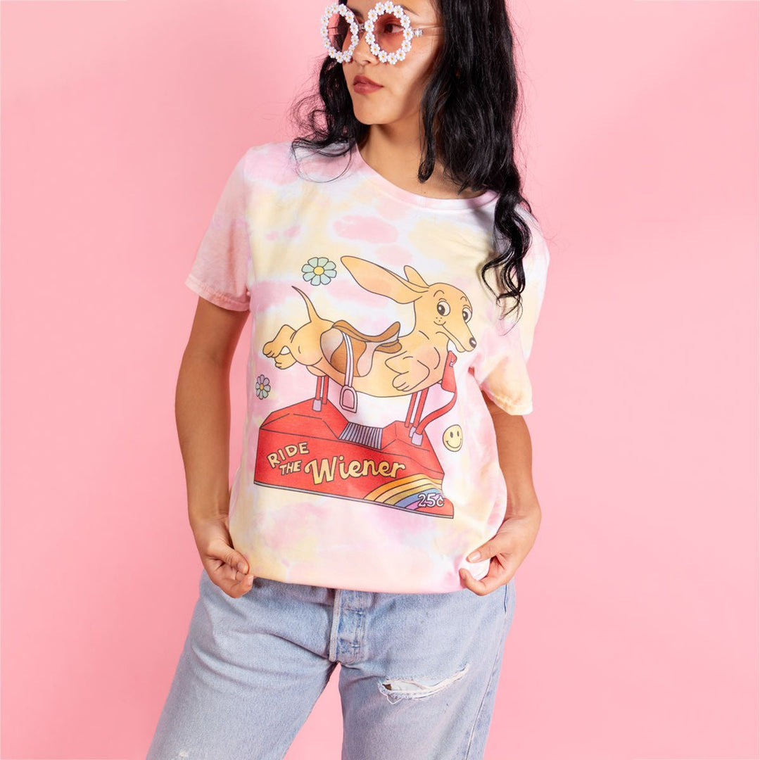 ride the wiener unisex tie dye tee - bean goods