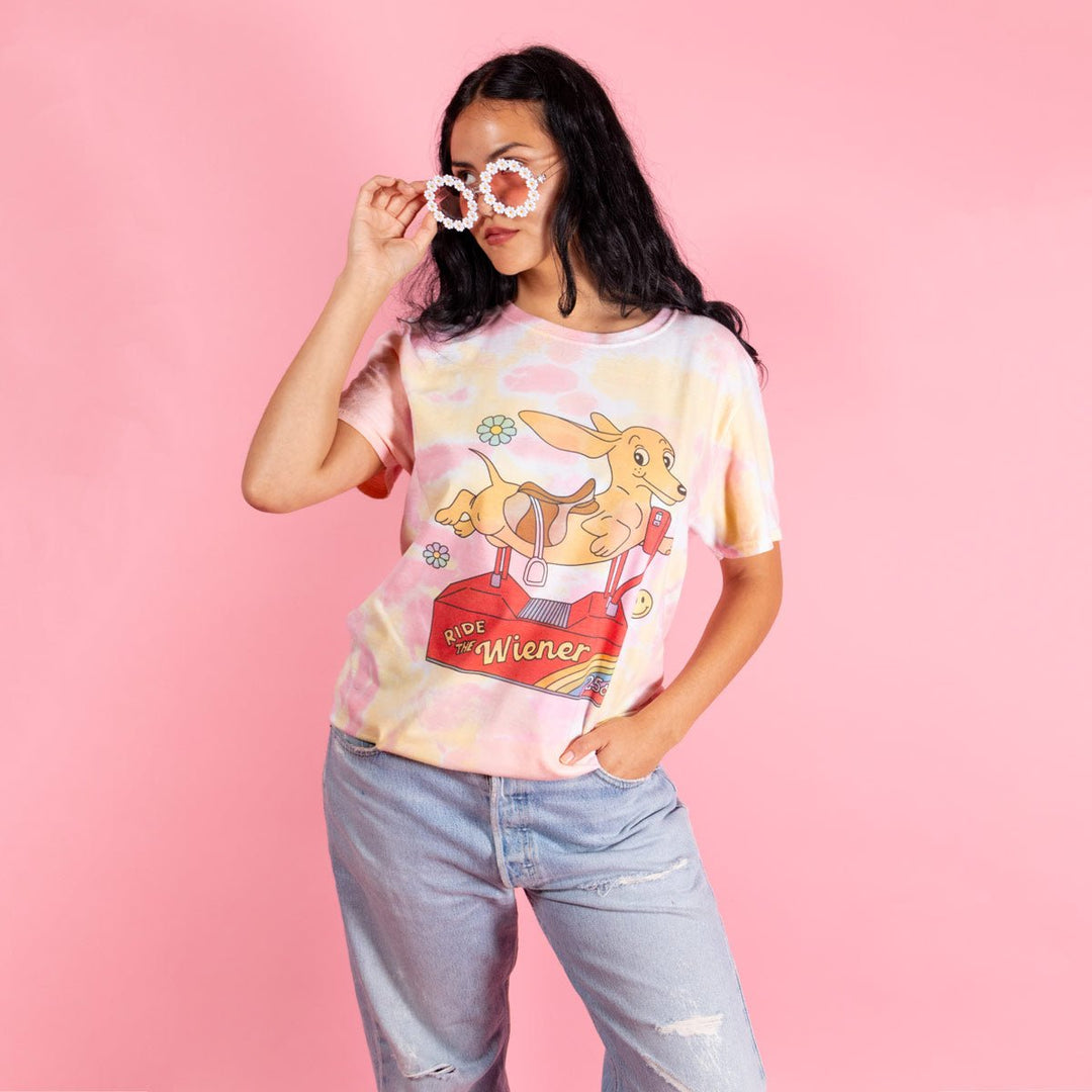 ride the wiener unisex tie dye tee - bean goods