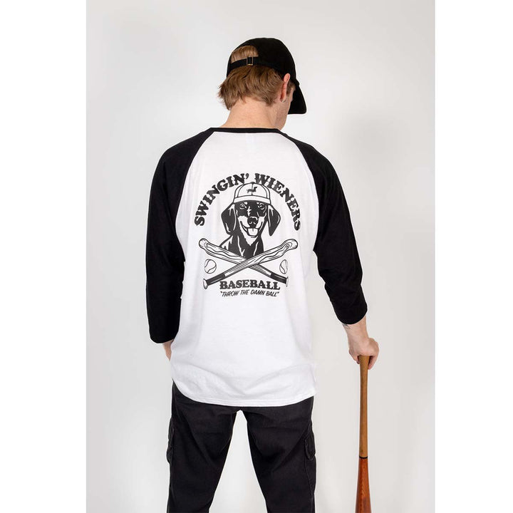 swingin’ wieners baseball club unisex baseball tee - bean goods